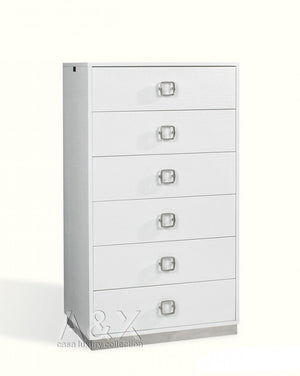 Homeroots 32" White Manufactured Wood + Solid Wood Stainless Steel Six Drawer Chest  Solid And Manufactured Wood 491543