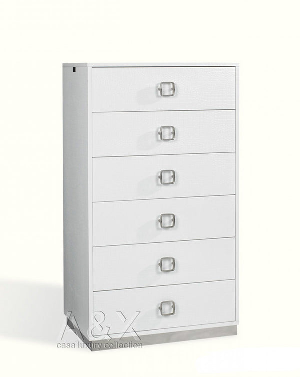 Homeroots 32" White Manufactured Wood + Solid Wood Stainless Steel Six Drawer Chest  Solid And Manufactured Wood 491543