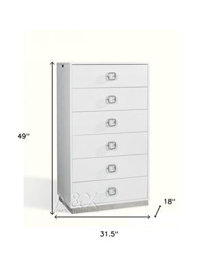 Homeroots 32" White Manufactured Wood + Solid Wood Stainless Steel Six Drawer Chest  Solid And Manufactured Wood 491543