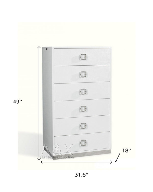 Homeroots 32" White Manufactured Wood + Solid Wood Stainless Steel Six Drawer Chest  Solid And Manufactured Wood 491543