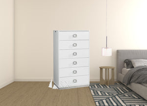 Homeroots 32" White Manufactured Wood + Solid Wood Stainless Steel Six Drawer Chest  Solid And Manufactured Wood 491543