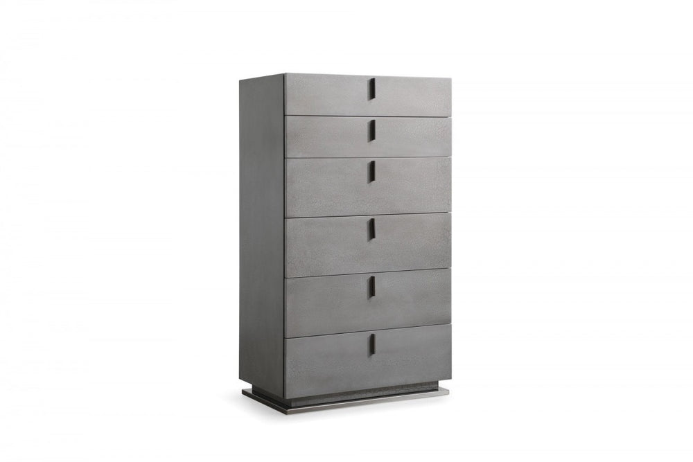 Homeroots 30" Grey Manufactured Wood + Solid Wood Stainless Steel Six Drawer Chest  Solid And Manufactured Wood 491544