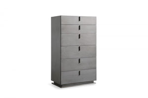 Homeroots 30" Grey Manufactured Wood + Solid Wood Stainless Steel Six Drawer Chest  Solid And Manufactured Wood 491544