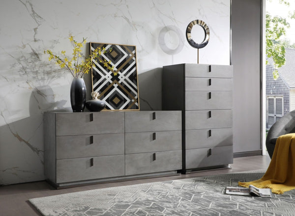 Homeroots 30" Grey Manufactured Wood + Solid Wood Stainless Steel Six Drawer Chest  Solid And Manufactured Wood 491544