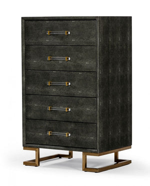 Homeroots 28" Grey Manufactured Wood + Solid Wood Stainless Steel Five Drawer Chest  Solid And Manufactured Wood 491546