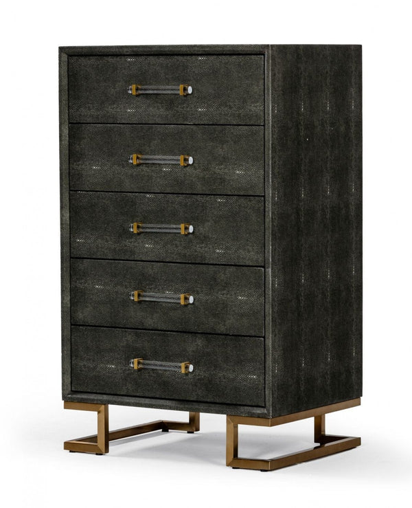 Homeroots 28" Grey Manufactured Wood + Solid Wood Stainless Steel Five Drawer Chest  Solid And Manufactured Wood 491546