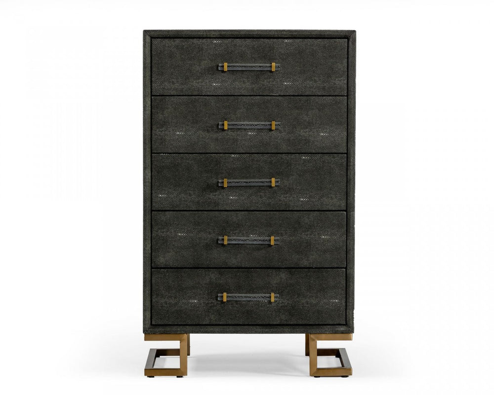 Homeroots 28" Grey Manufactured Wood + Solid Wood Stainless Steel Five Drawer Chest  Solid And Manufactured Wood 491546