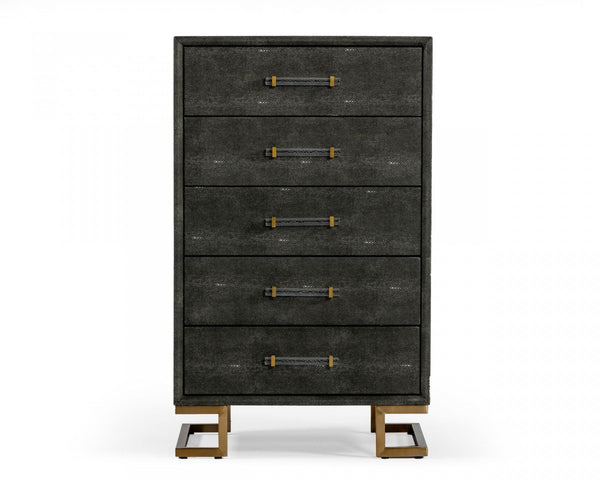 Homeroots 28" Grey Manufactured Wood + Solid Wood Stainless Steel Five Drawer Chest  Solid And Manufactured Wood 491546