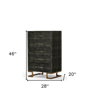 Homeroots 28" Grey Manufactured Wood + Solid Wood Stainless Steel Five Drawer Chest  Solid And Manufactured Wood 491546