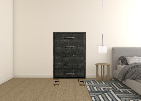 Homeroots 28" Grey Manufactured Wood + Solid Wood Stainless Steel Five Drawer Chest  Solid And Manufactured Wood 491546