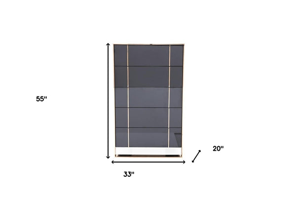 Homeroots 33" Black Gold Manufactured Wood + Solid Wood Stainless Steel Five Drawer Chest  Solid And Manufactured Wood 491547
