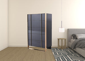 Homeroots 33" Black Gold Manufactured Wood + Solid Wood Stainless Steel Five Drawer Chest  Solid And Manufactured Wood 491547