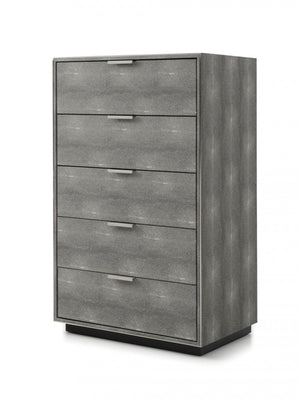 Homeroots 30" Grey Manufactured Wood + Solid Wood And Stainless Steel Five Drawer Chest  Solid And Manufactured Wood 491548