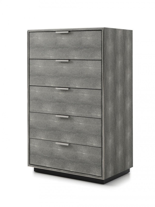 Homeroots 30" Grey Manufactured Wood + Solid Wood And Stainless Steel Five Drawer Chest  Solid And Manufactured Wood 491548