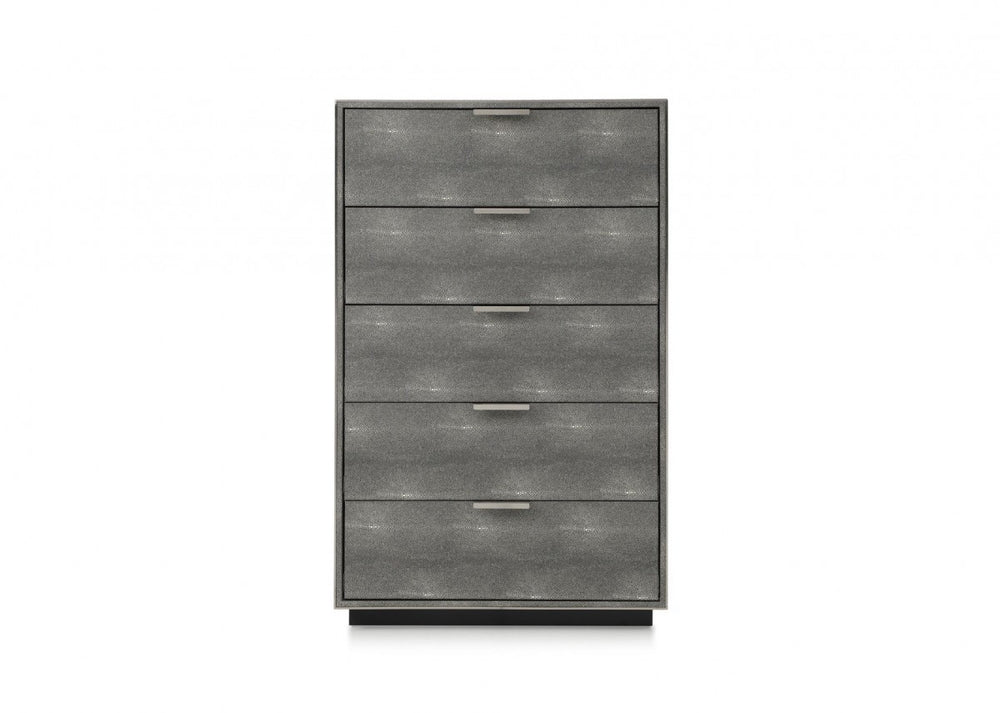 Homeroots 30" Grey Manufactured Wood + Solid Wood And Stainless Steel Five Drawer Chest  Solid And Manufactured Wood 491548