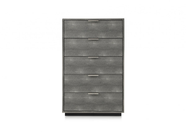 Homeroots 30" Grey Manufactured Wood + Solid Wood And Stainless Steel Five Drawer Chest  Solid And Manufactured Wood 491548
