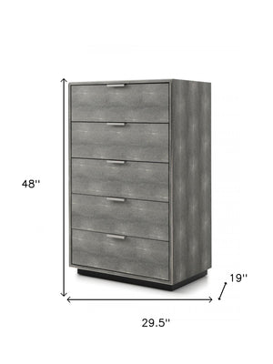 Homeroots 30" Grey Manufactured Wood + Solid Wood And Stainless Steel Five Drawer Chest  Solid And Manufactured Wood 491548