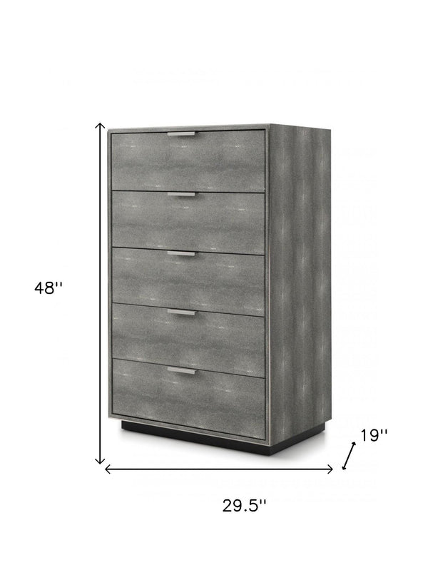 Homeroots 30" Grey Manufactured Wood + Solid Wood And Stainless Steel Five Drawer Chest  Solid And Manufactured Wood 491548