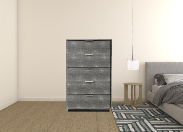 Homeroots 30" Grey Manufactured Wood + Solid Wood And Stainless Steel Five Drawer Chest  Solid And Manufactured Wood 491548