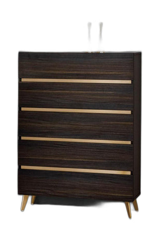 Homeroots 33" Drk Brown White Marble Manufactured Wood + Solid Wood Stainless Steel Five Drawer Chest  Solid And Manufactured Wood 491550