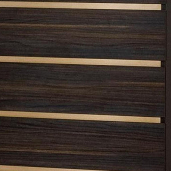 HomeRoots 33" Stylish Dark Brown & White Marble 5-Drawer Chest with Stainless Steel Accents for Modern Spaces 491550