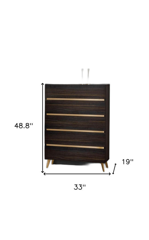 Homeroots 33" Drk Brown White Marble Manufactured Wood + Solid Wood Stainless Steel Five Drawer Chest  Solid And Manufactured Wood 491550
