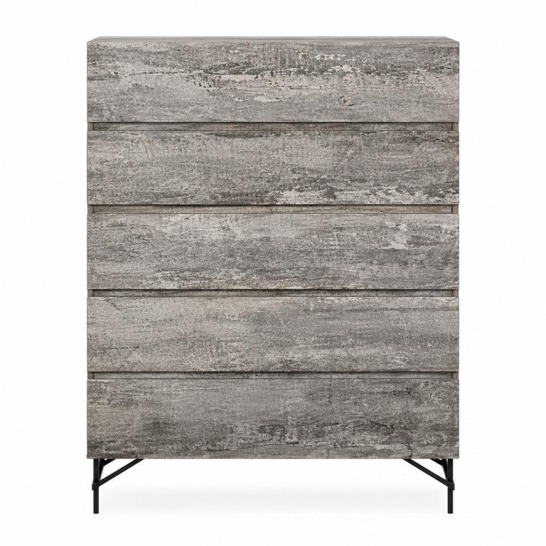HomeRoots 33 Inch Five Drawer Wood Dresser Bedroom Storage Chest in Black Gray Finish 491553