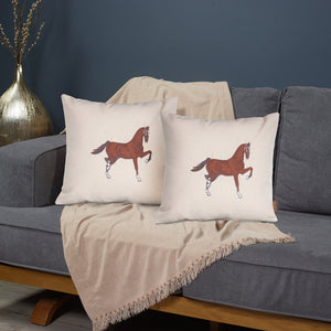 Homeroots Set Of Two 18" Beige And Brown Horse Fabric Throw Pillows With Embroidery   491558