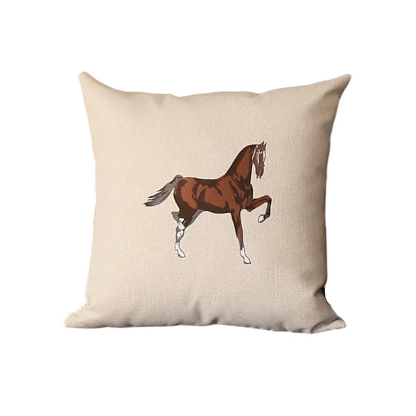 Homeroots Set Of Two 18" Beige And Brown Horse Fabric Throw Pillows With Embroidery   491558