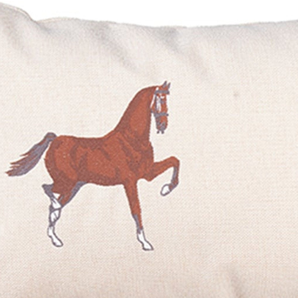 Homeroots Set Of Two 20" X 12" Beige And Brown Horse Zippered Handmade Faux Leather Lumbar Pillow With Embroidery   491559