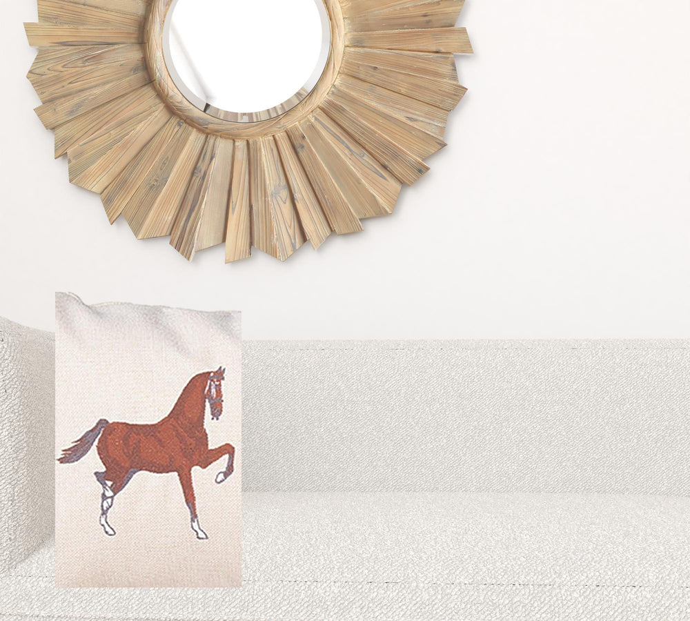 Homeroots Set Of Two 20" X 12" Beige And Brown Horse Zippered Handmade Faux Leather Lumbar Pillow With Embroidery   491559