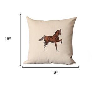 Homeroots Set Of Two Beige And Brown Horse Color Block Fabric And Faux Leather Throw Pillows With Embroidery   491560