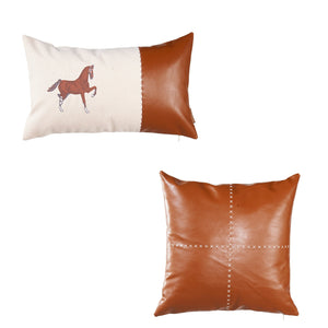 Homeroots Set Of Two Beige Horse Zippered Pillow With Embroidery   491563