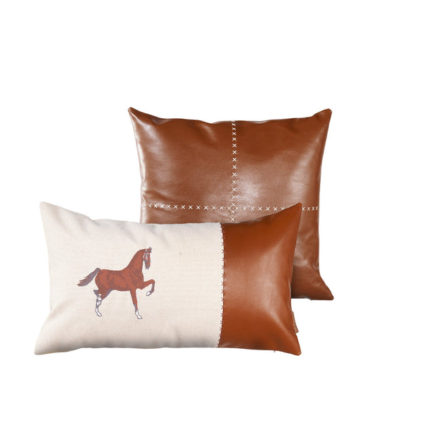 Homeroots Set Of Two Beige Horse Zippered Pillow With Embroidery   491563