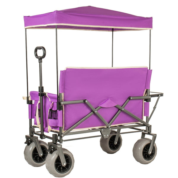English Elm 3-in-1 Collapsible Wagon with Canopy Bench Tabletop and All-terrain Wheels for Camping Purple W2932P417653