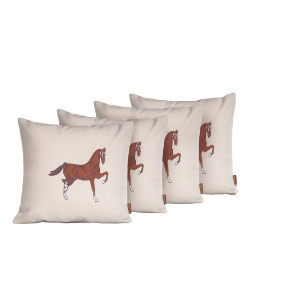HomeRoots Set of Four 18" Beige Horse Embroidered Polyester Pillows for Rustic Charm & Cozy Comfort 491569