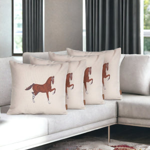 HomeRoots Set of Four 18" Beige Horse Embroidered Polyester Pillows for Rustic Charm & Cozy Comfort 491569