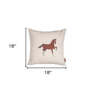 HomeRoots Set of Four 18" Beige Horse Embroidered Polyester Pillows for Rustic Charm & Cozy Comfort 491569