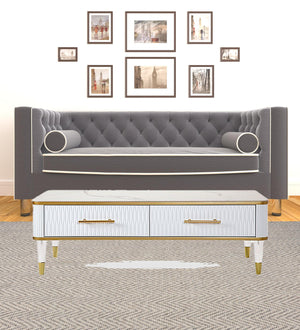 Homeroots 47" White Gold And Faux Stone Rectangular Coffee Table With Drawer   491576