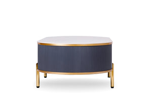 Homeroots 47" White And Gold Stone And Stainless Steel Oval Coffee Table With Drawer   491577