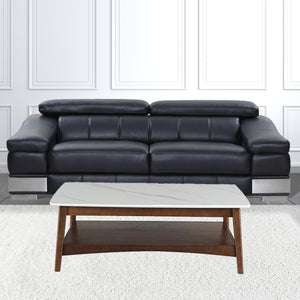 Homeroots 48" Walnut And White Stone Rectangular Coffee Table With Shelf   491578