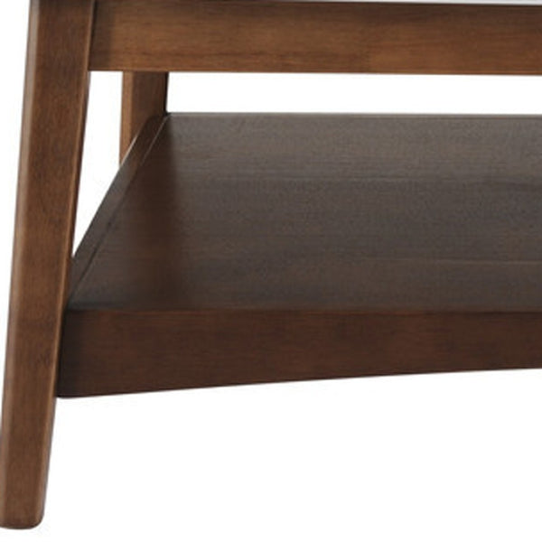 HomeRoots 48" Modern Walnut Coffee Table with White Sintered Stone Top & Lower Shelf for Stylish Storage 491578