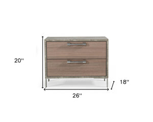 Homeroots 20" Brown Oak And Gray Two Drawer Nightstand   491580