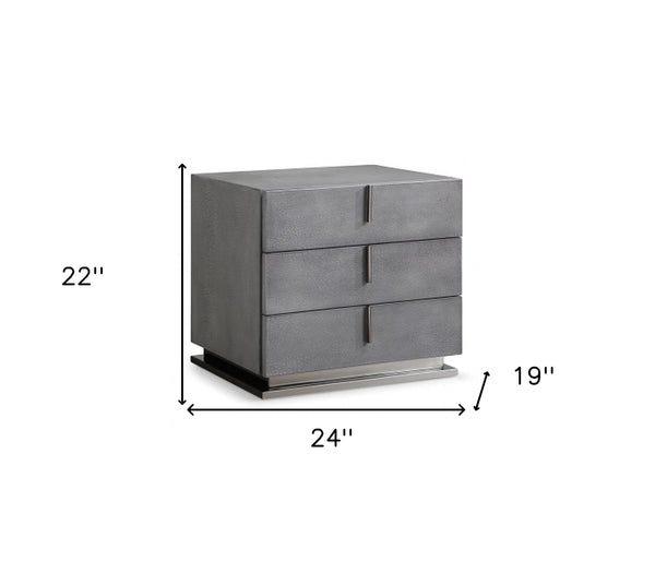 Homeroots 22" Gray Crackle Finish Three Drawer Nightstand   491583