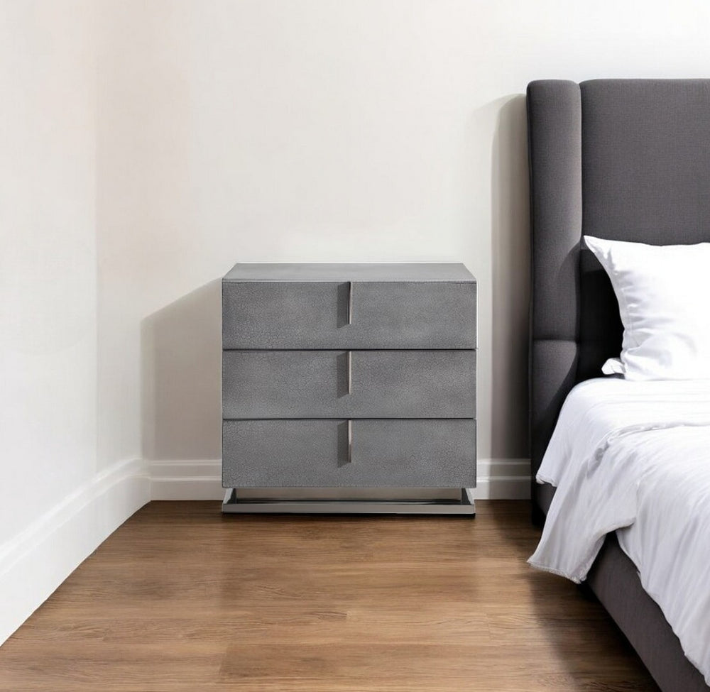 HomeRoots 22" Gray Three-Drawer Nightstand - Modern Wood Storage Solution for Stylish Bedrooms & Beyond 491583