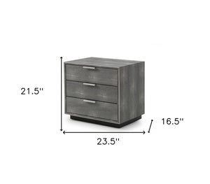 Homeroots 22" Gray Shagreen Three Drawer Nightstand   491584