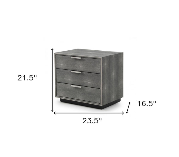 Homeroots 22" Gray Shagreen Three Drawer Nightstand   491584