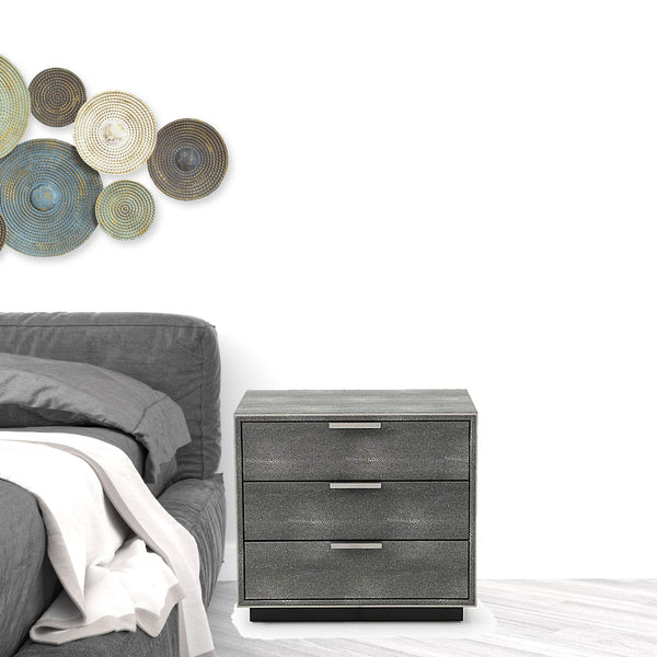 Homeroots 22" Gray Shagreen Three Drawer Nightstand   491584