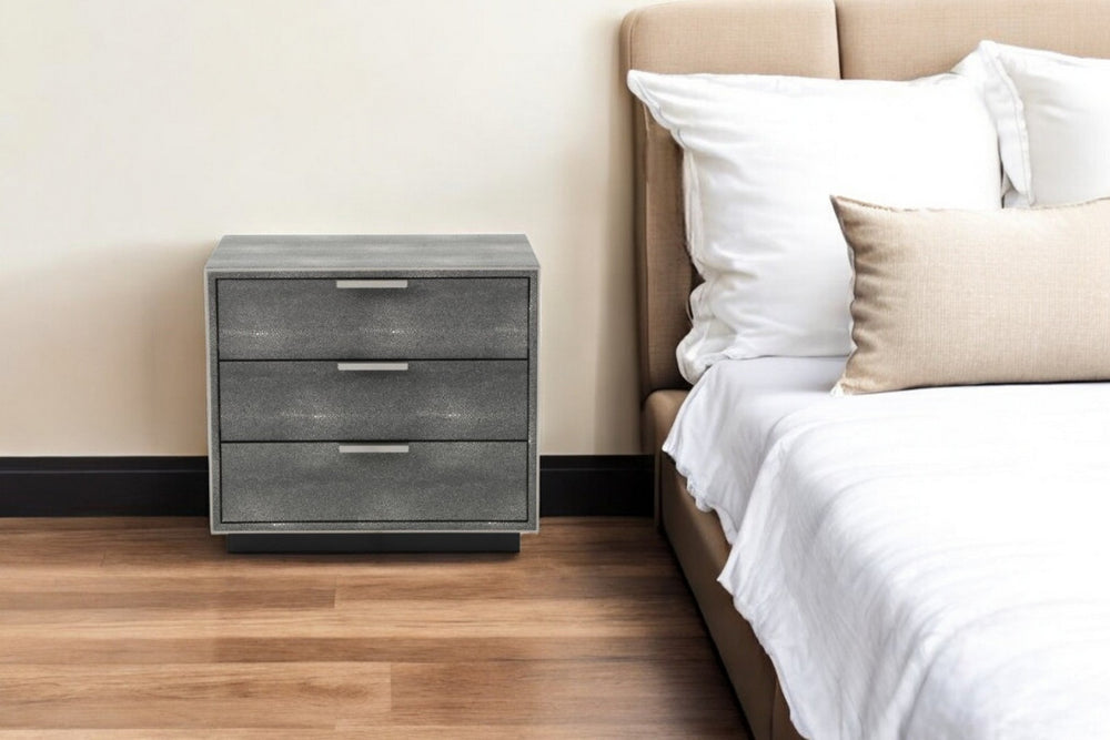 HomeRoots 22" Gray Shagreen Three Drawer Nightstand - Stylish Storage Solution for Modern Bedrooms & Spaces 491584