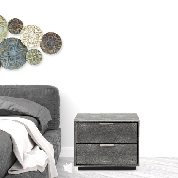 Homeroots 19" Gray Shagreen Two Drawer Nightstand   491585